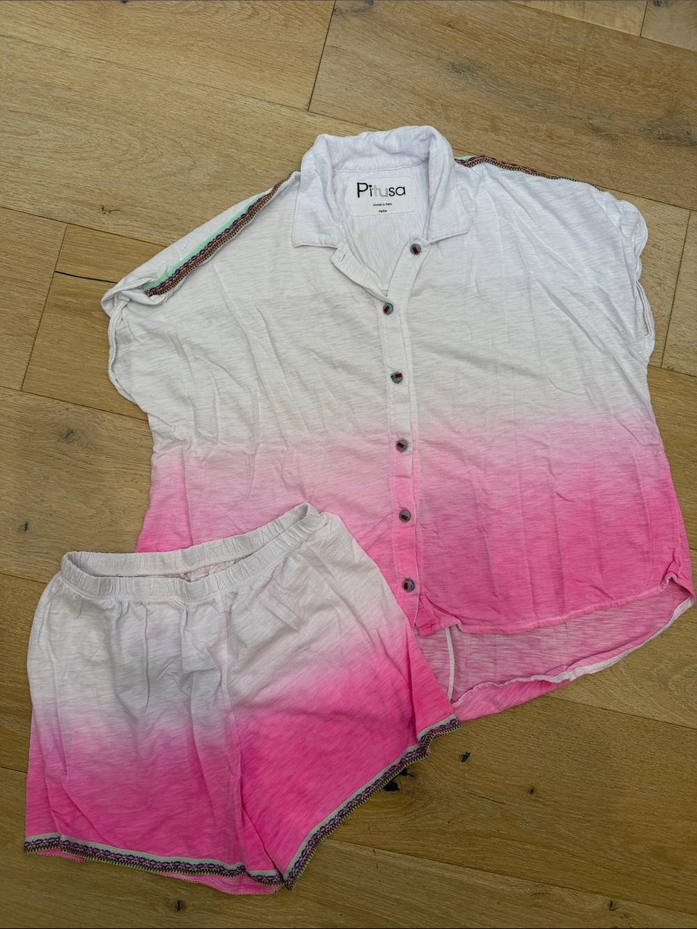 Pitusa White to Pink Ombre Two-Piece Pajama Set
